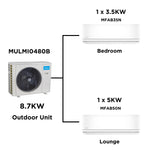 Midea Multi Split Heat Pumps Combo - 8.7 kW Outdoor Unit MULMI0480B + Indoor Units